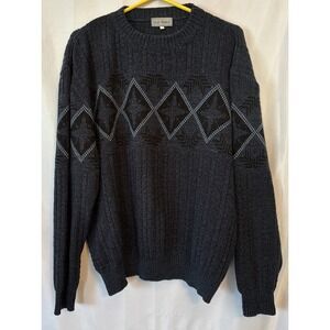 Men's Rob Winter Heathered Black/blue Argyle Sweater Acrylic Long Sleeve Y2k XL